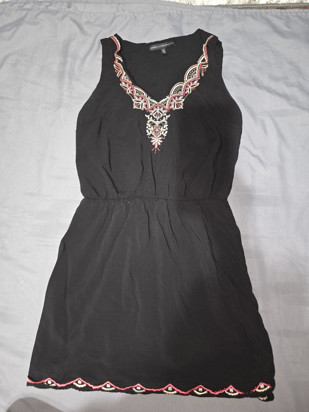 White House Black Market Black Sleeveless Embroidered V-Neck Dress